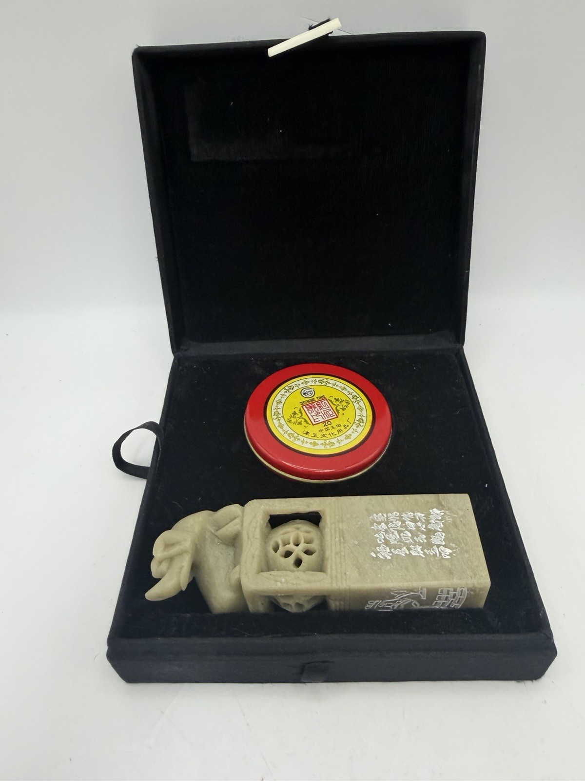 Vintage Chinese Soapstone Stamp With Ink Box Year Of The Pig Hand Carved Antique