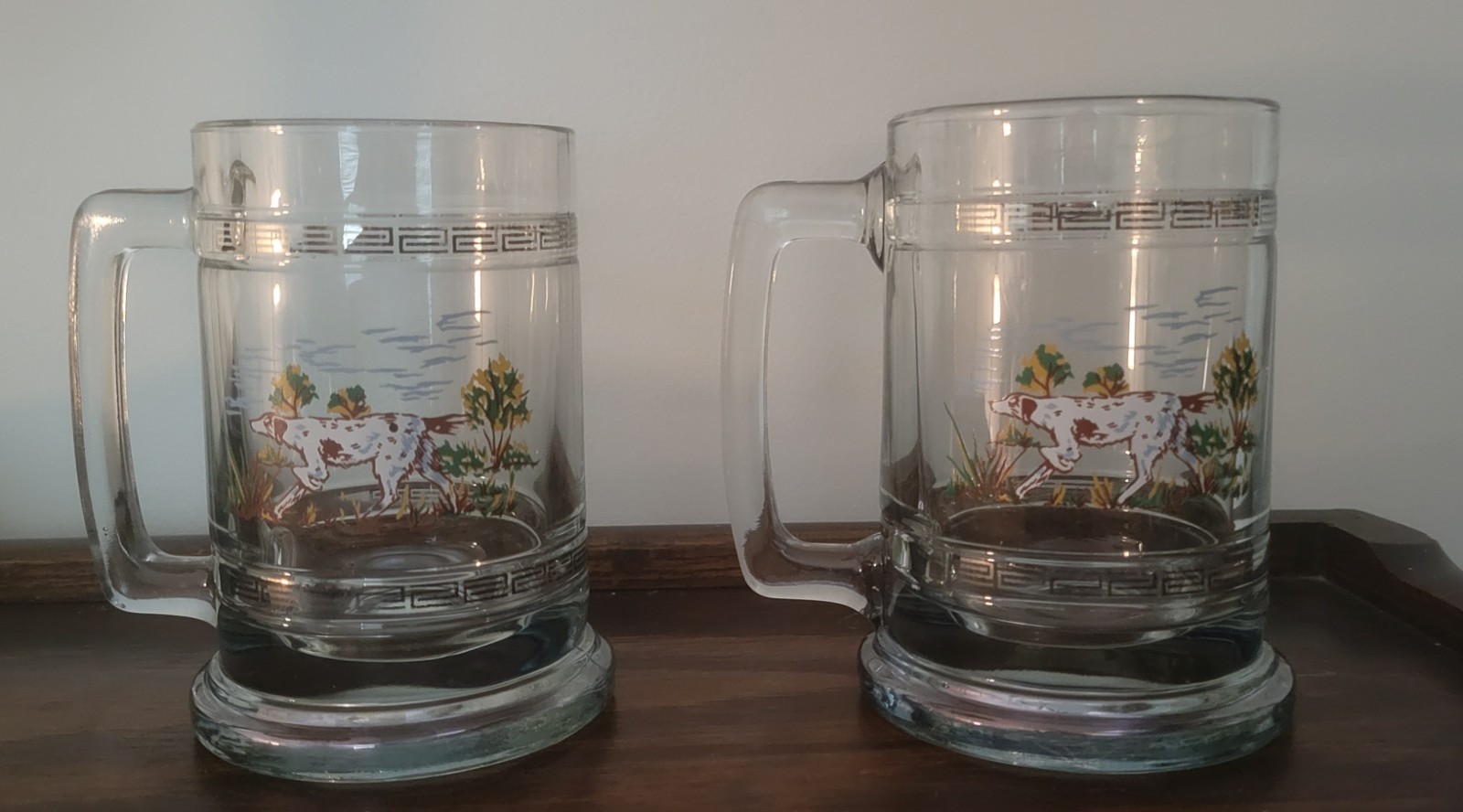 Two Princess House Hunting Dog Heavy Glass Beer Mugs