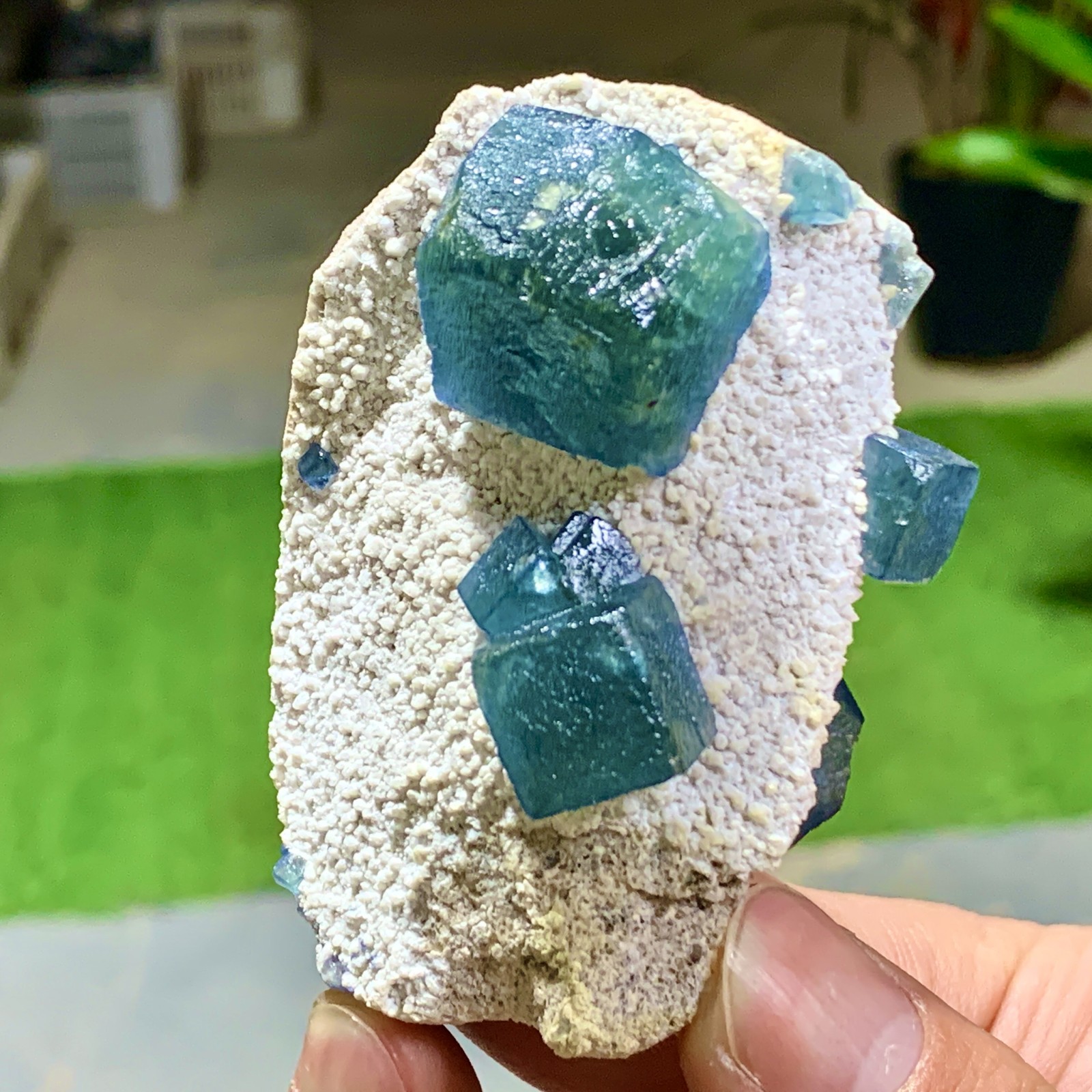 93G Natural Rare transparent green cubic fluorite mineral crystal sample