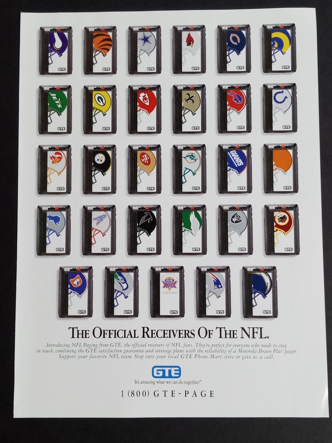 GTE Magazine Ad Motorola Bravo Plus Pager NFL Series 1995 GTE Magazine Ad Motorola Bravo Plus Pager NFL Series 1995