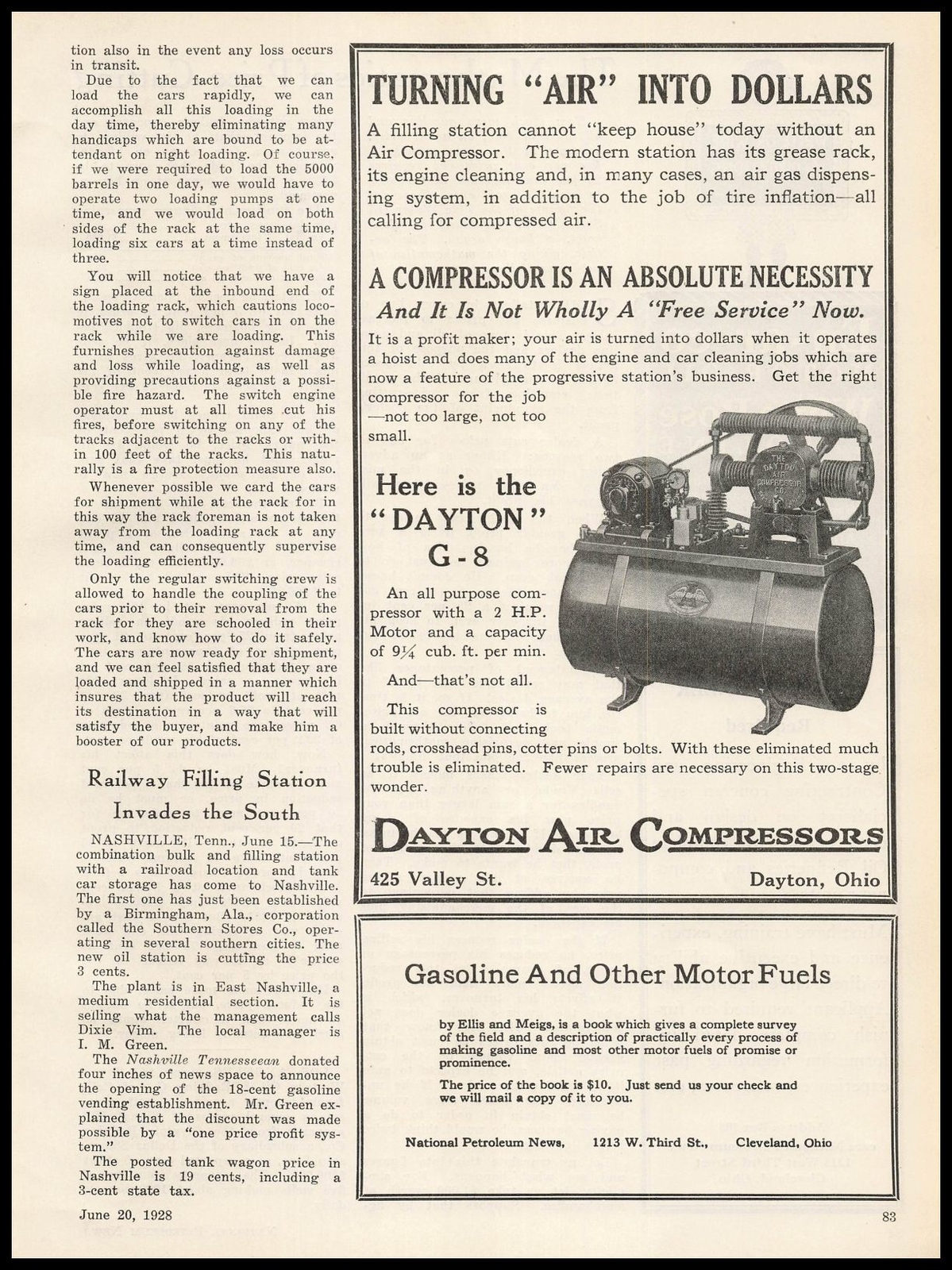 1928 Dayton Air Compressors Ohio G-8 2 HP Motor Unit Vintage Print Ad 1928 Dayton Air Compressors Ohio G-8 2 HP Motor Unit Vintage Print Ad