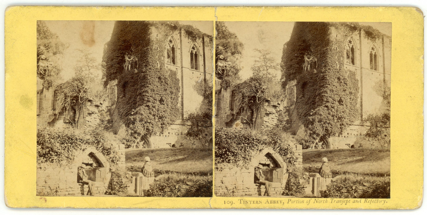 Stereo, England, Tintern abbey, portion of north transept and refectory Vintage 