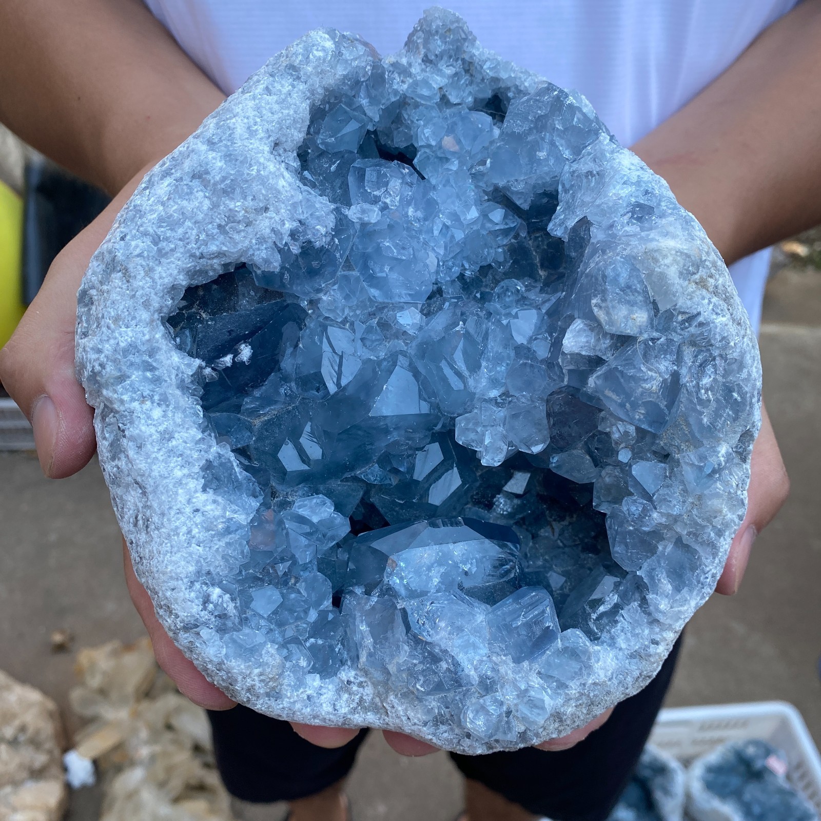 8lb Natural Blue Celestite Geode Quartz Crystal Cluster Rough Mineral Specime