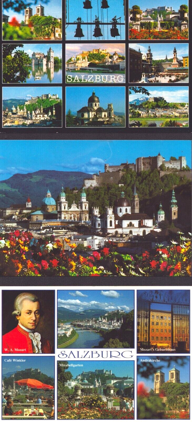 Lot of 3 Salzburg Austria Unused New Contemporary Postcards Mozart Multi Views