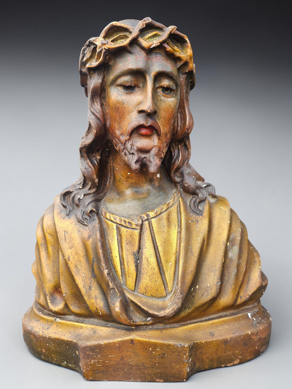 Antique Belgian Chalk Bust Christ statue