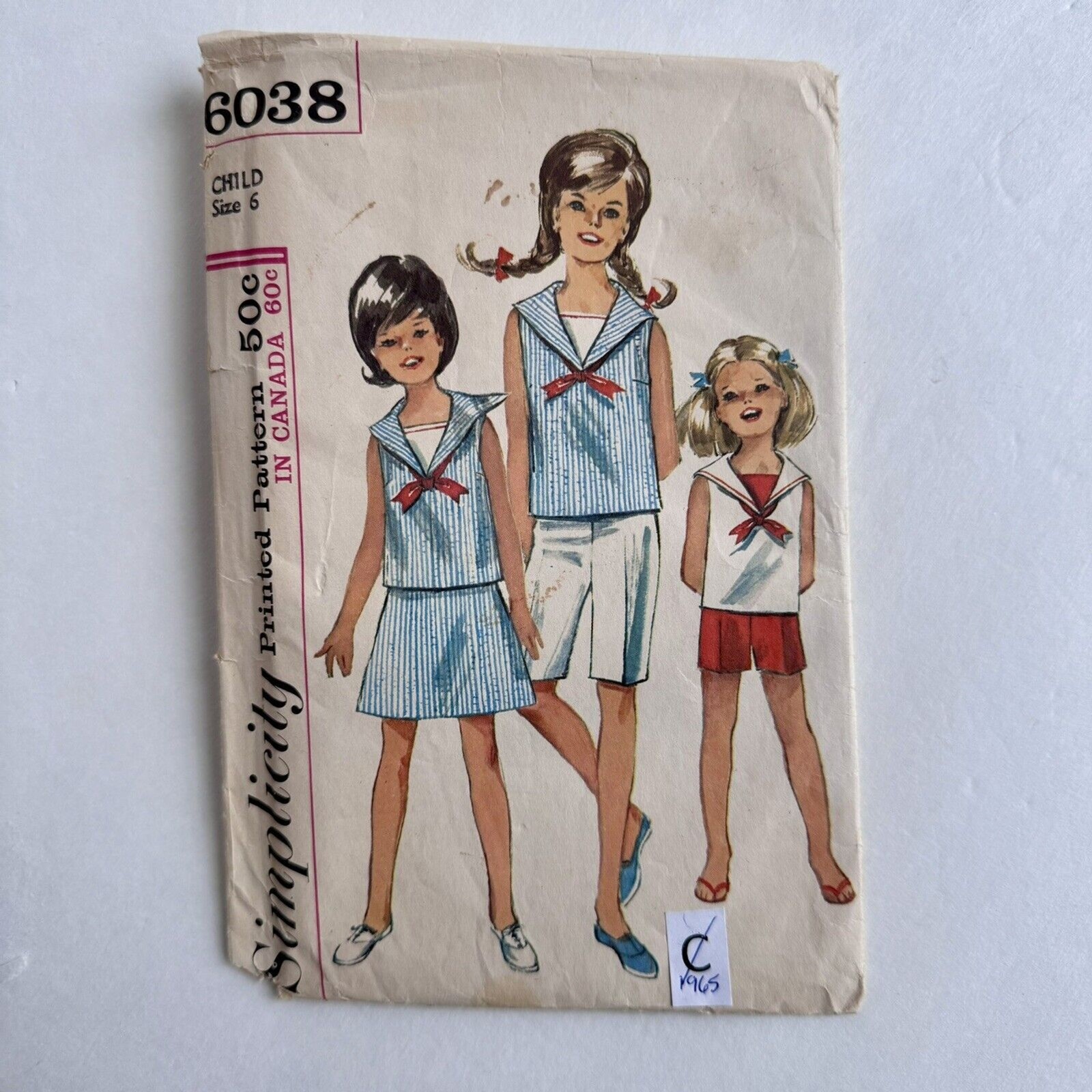 Vtg 60s Simplicity 6038 Girl’s Sailor Retro Top Skirt Shorts Sew Pattern Sz 6