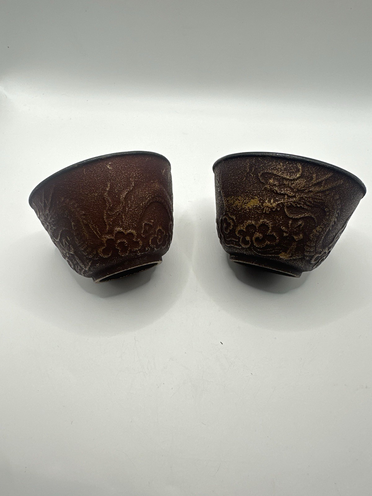 Vintage Iwachu Japanese Cast Iron Dragon Tea Cups Set 2 Nambu Tekki Japan
