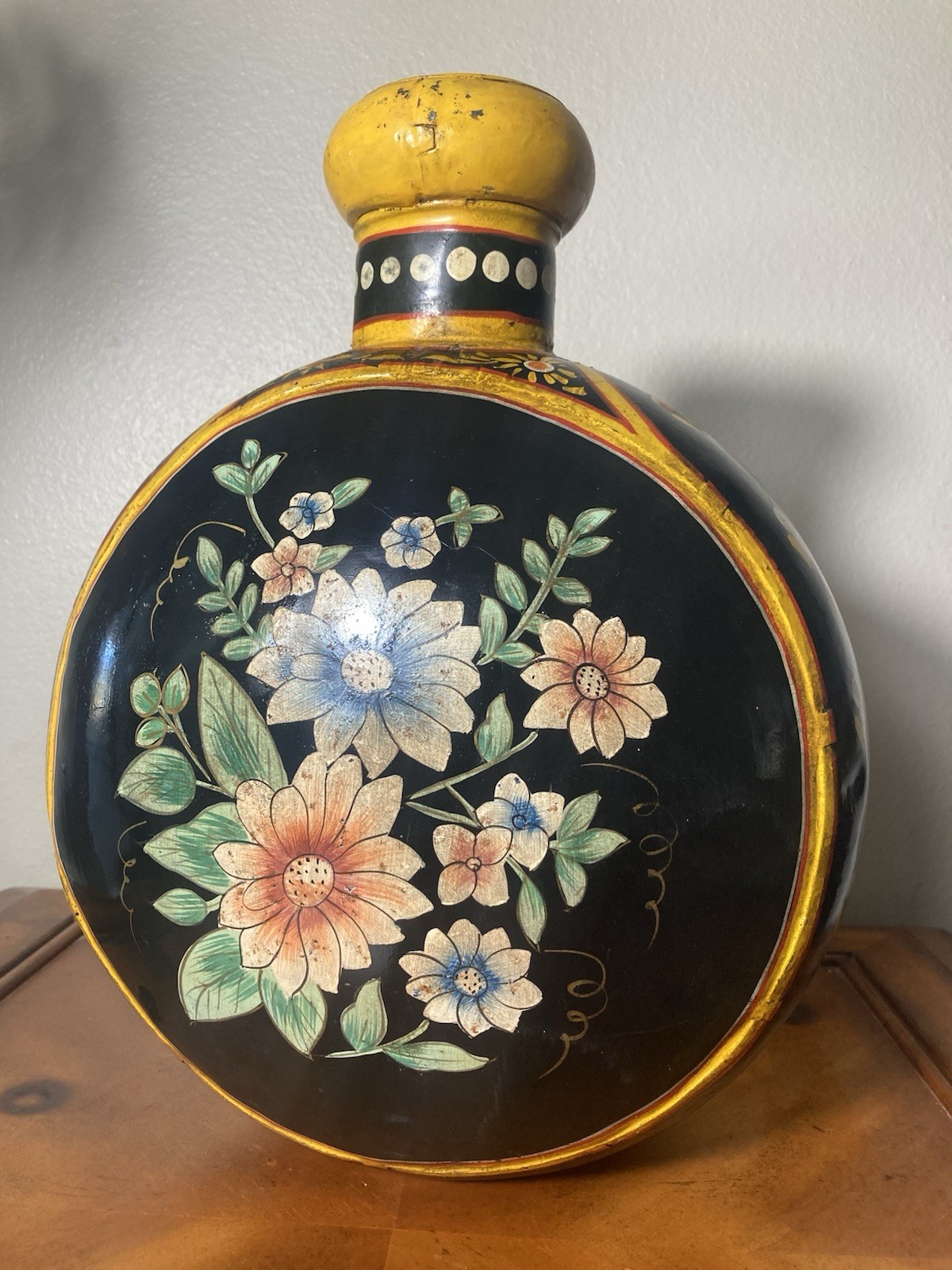 RARE FIND Vintage Anglo-Indian Hand-Hammered Metal Big Jug Vase Floral 15” Tall
