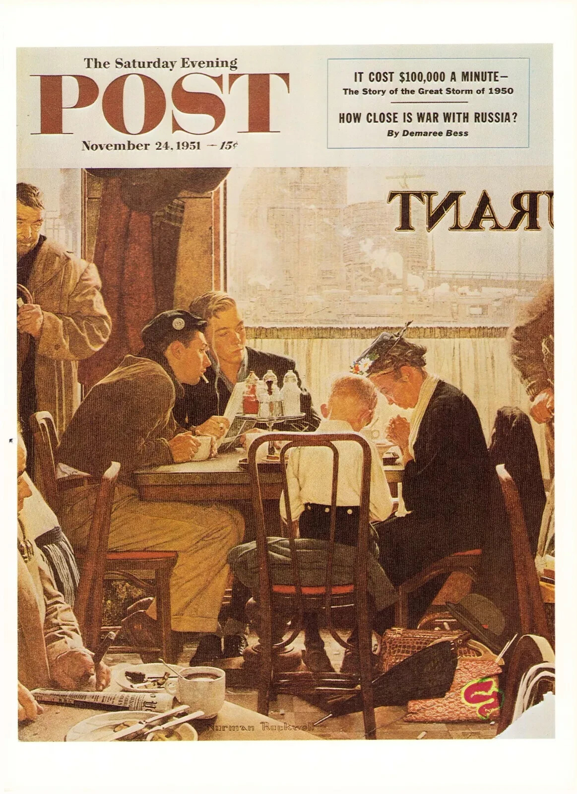 Saturday Evening Post November 24 1951 Norman Rockwell Cover Print Saying Grace