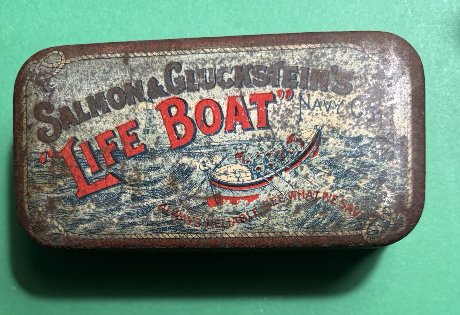 RARE Vintage Tobacco Flat Tobacco Tin Salmon & Gluckstein's Life Boat
