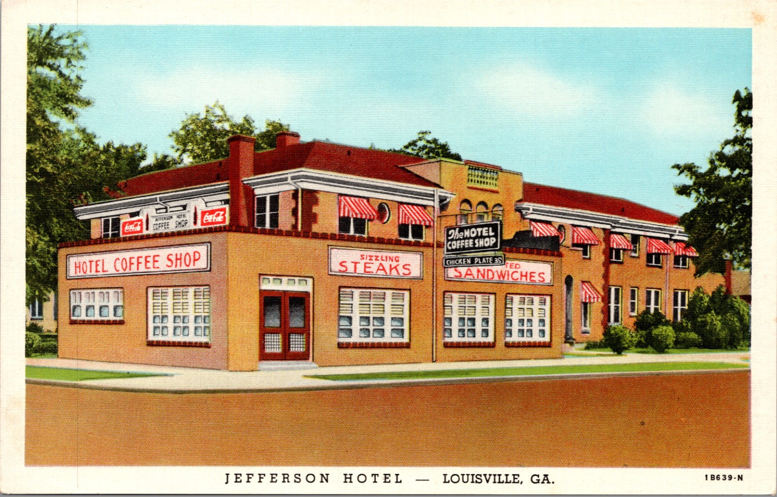 Jefferson Hotel Louisville Georgia Linen Postcard Coffee Shop Vintage