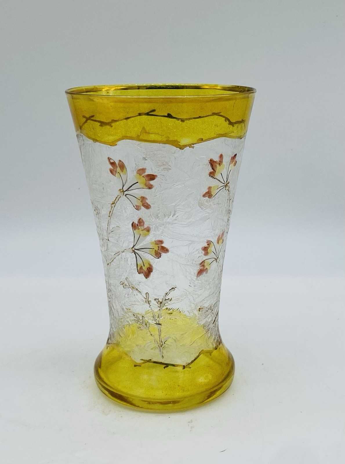 19th Cent. FRENCH~ LEGRAS Translucent Acid Cut Vase With Floral Enamel