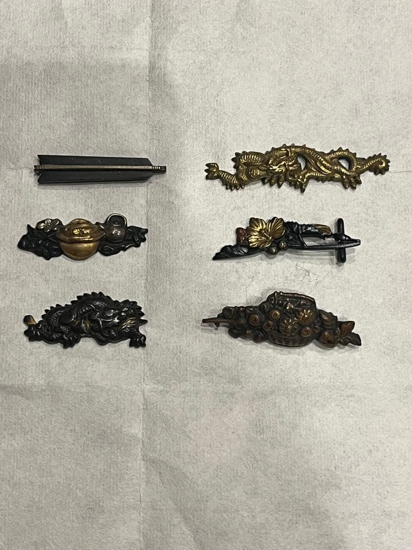 Antique Japanese Menuki 6pc Set Dragon Arrow Tea Utensil Edo Meiji Antique Japanese Menuki 6pc Set Dragon Arrow Tea Utensil Edo Meiji