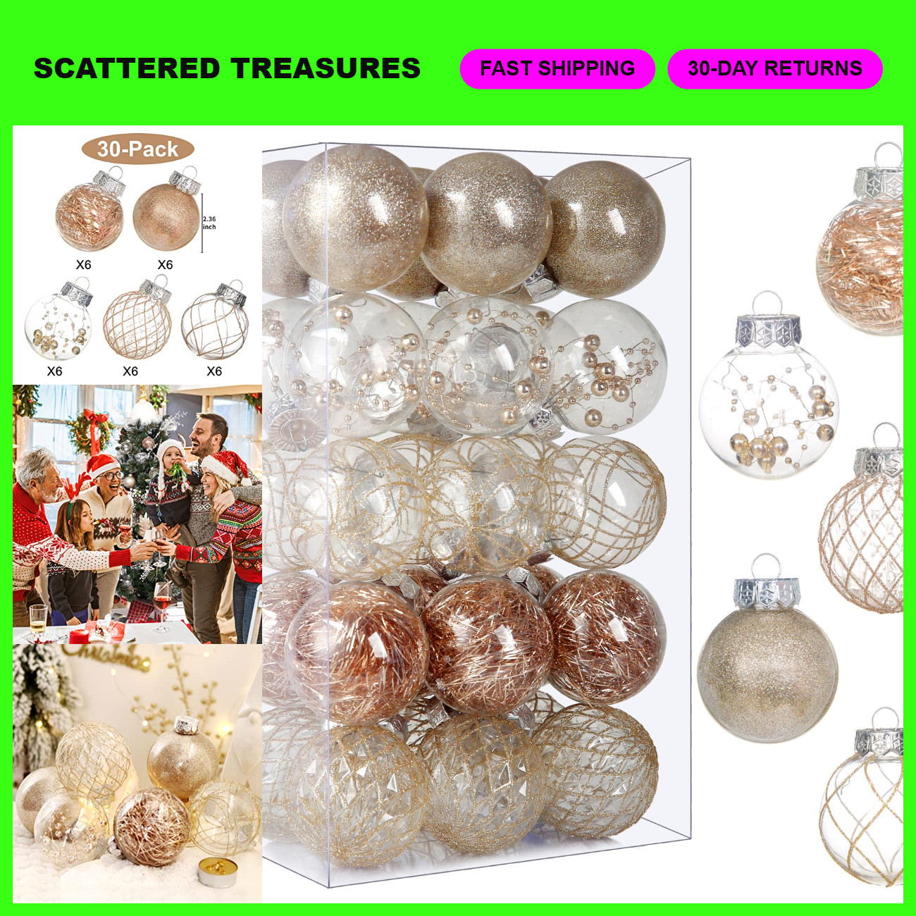 30ct Clear Plastic Christmas Ornaments - 2.36 30ct Clear Plastic Christmas Ornaments - 2.36