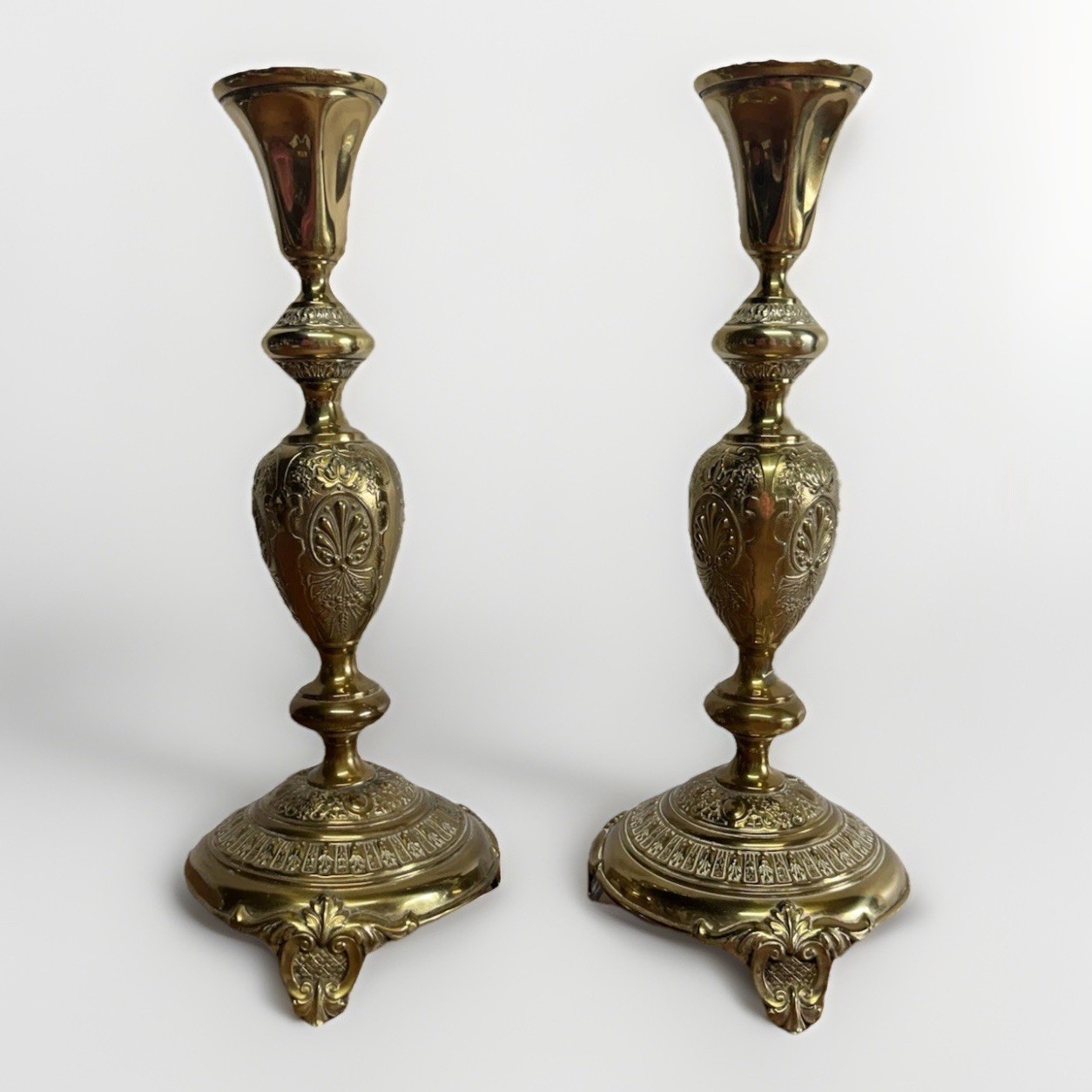 Antique Norblin & Co Warsaw Silver Plated Brass Shabbat Candlesticks