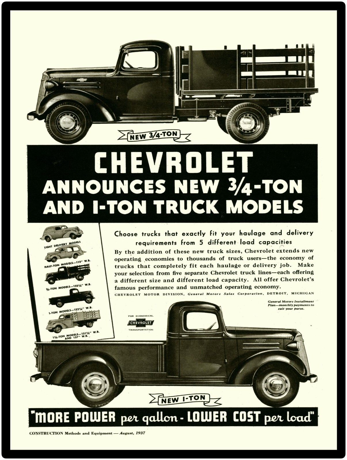 1937 Chevrolet 3/4 & 1 Ton Pickup Trucks NEW Sign 24x30\