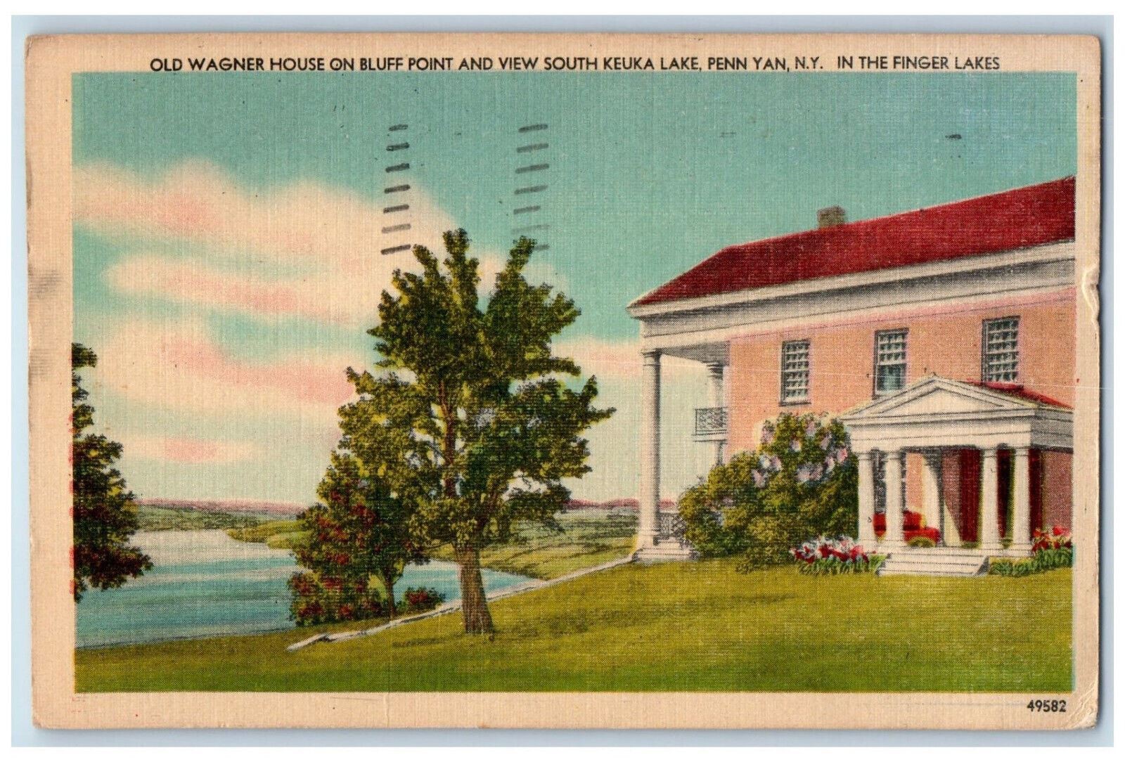 1948 Old Wagner House on Bluff Point and Keuka Lake Penn Yan NY Postcard 1948 Old Wagner House on Bluff Point and Keuka Lake Penn Yan NY Postcard