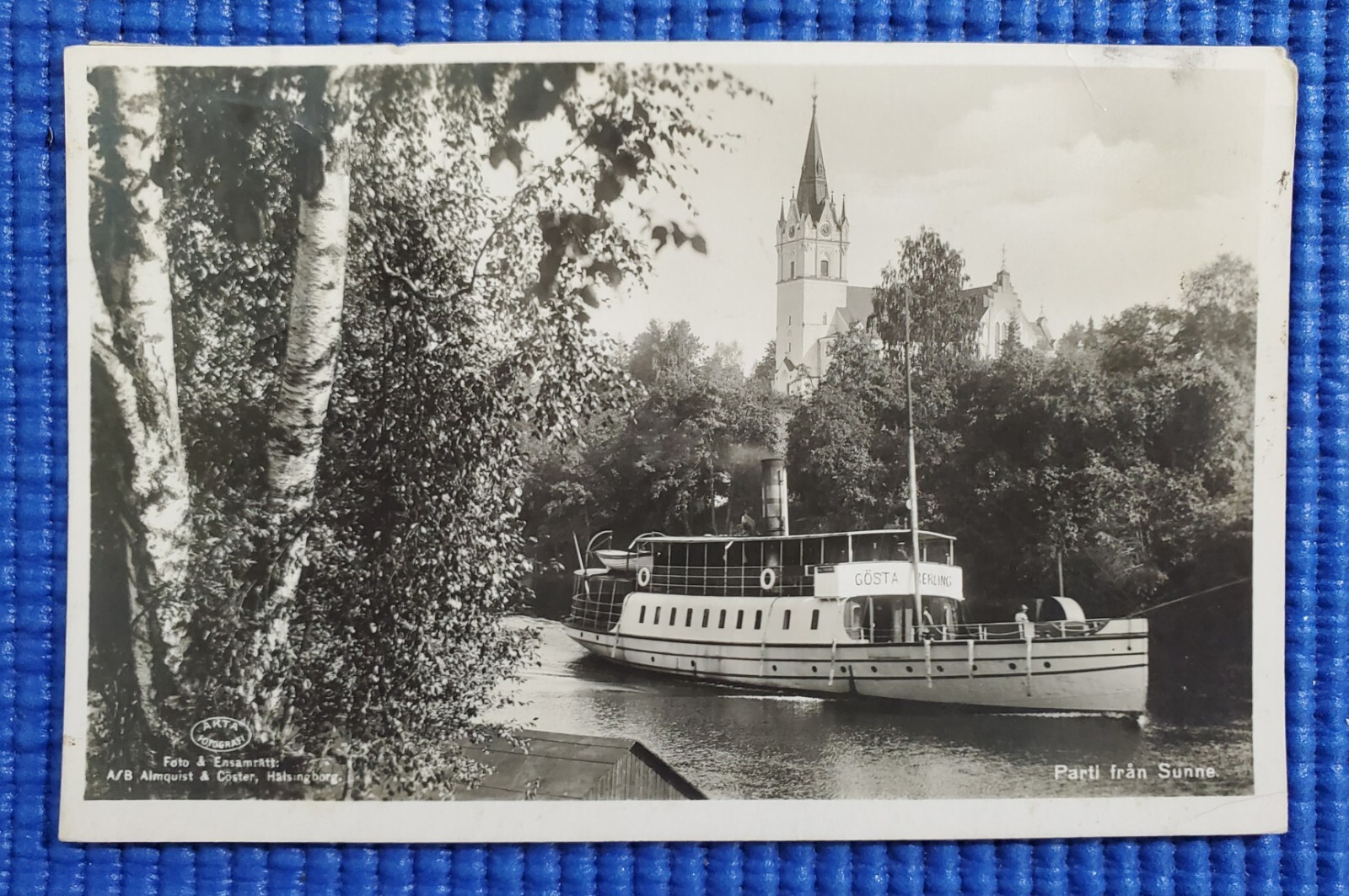 Vtg Gosta Berling River Boat with Sunne Parish Church Sunne Sweden RPPC Postcard Vtg Gosta Berling River Boat with Sunne Parish Church Sunne Sweden RPPC Postcard