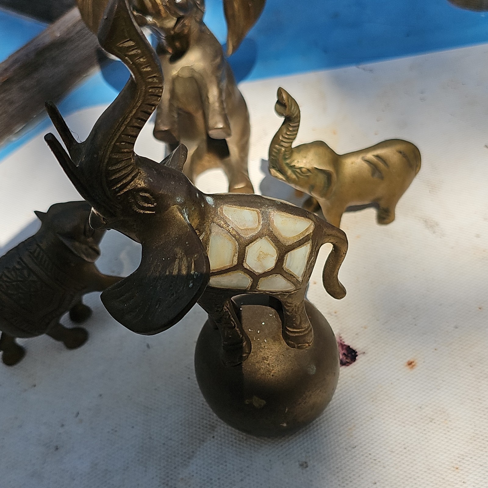 Vintage Solid Brass Elephant Figurine Lot Made in India BR 6110 Trunk Up Luck