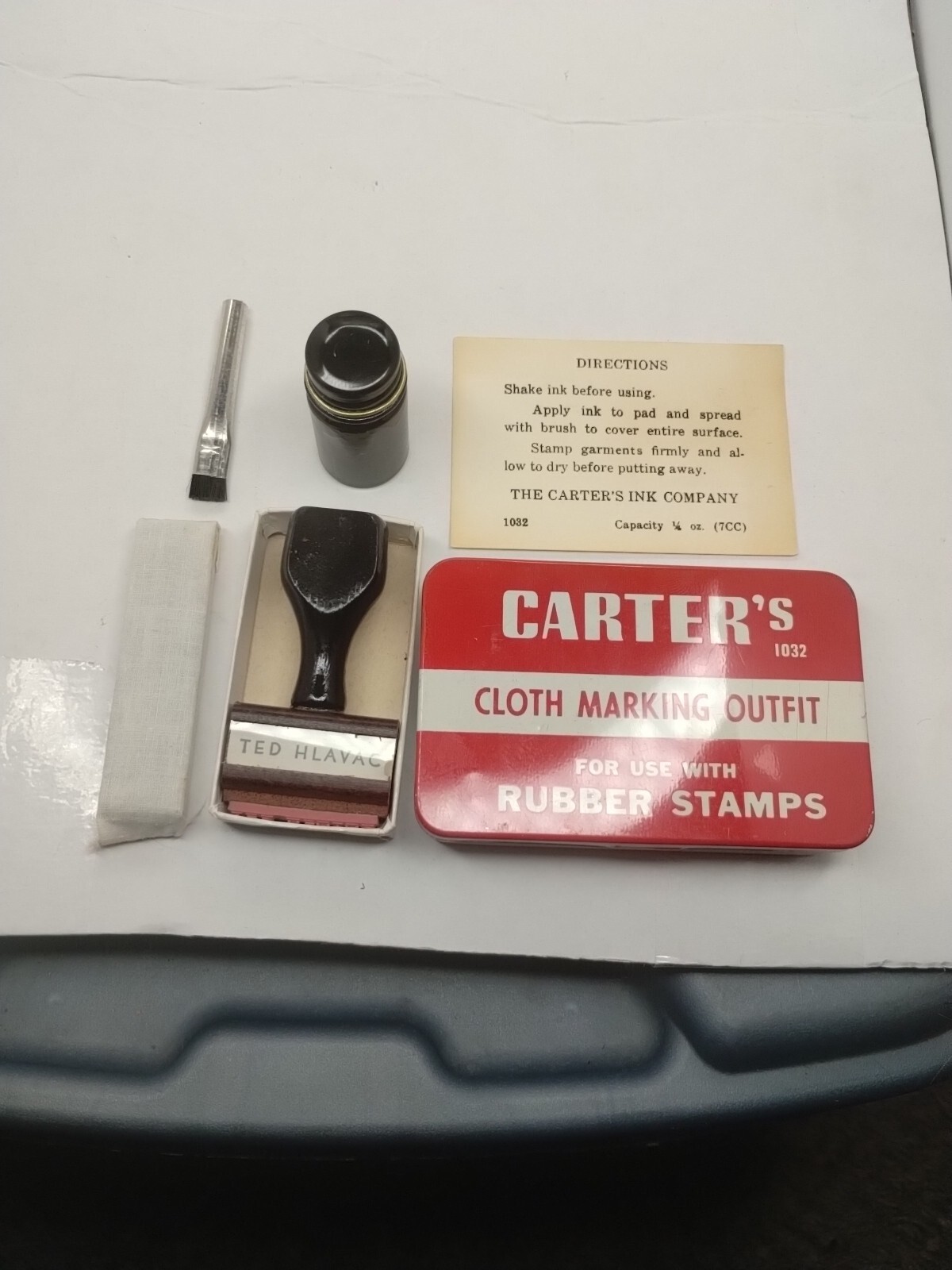 Vtg Carter\'s Cloth Marking Rubber Stamp Ink Outfit  With Metal Tin Box  NEW