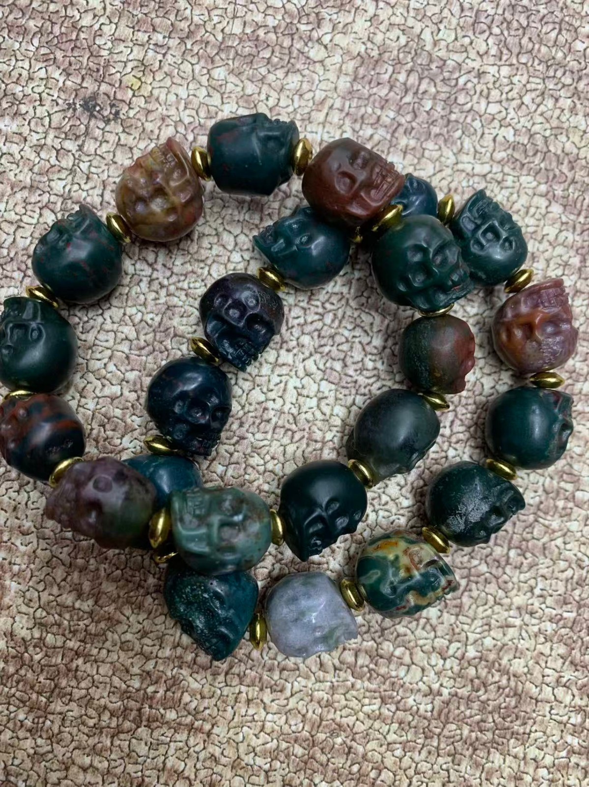 2Pcs WOW Rare Tibetan Natural Agate Dzi Carved *Skull* Beads Bracelets
