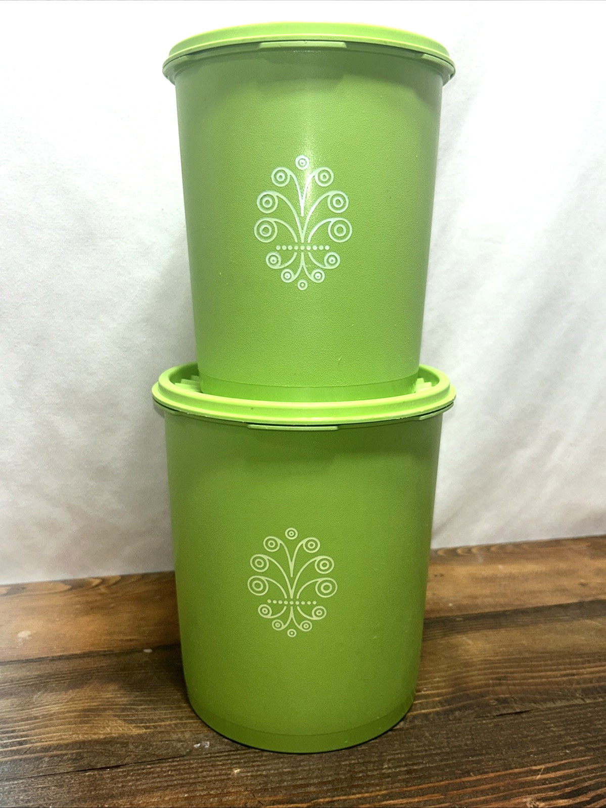 Vintage Tupperware Servalier Canister Set 2 w/ Lids Apple Green 809 & 807