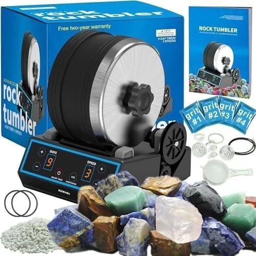 3.6LB Professional Rock Tumbler Kit, 3 Speed Settings & Digital 9-Day Timer, Rou 3.6LB Professional Rock Tumbler Kit, 3 Speed Settings & Digital 9-Day Timer, Rou