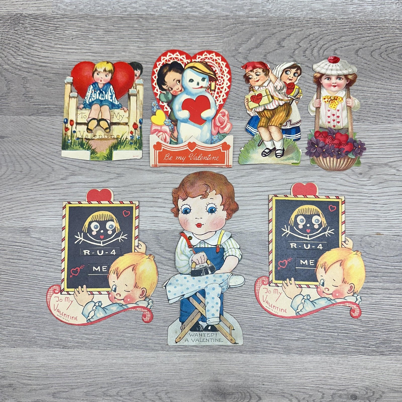 Valentine Die Cut Stand Up Moving Card Lot 7 Vintage Multi-Color Children Hearts
