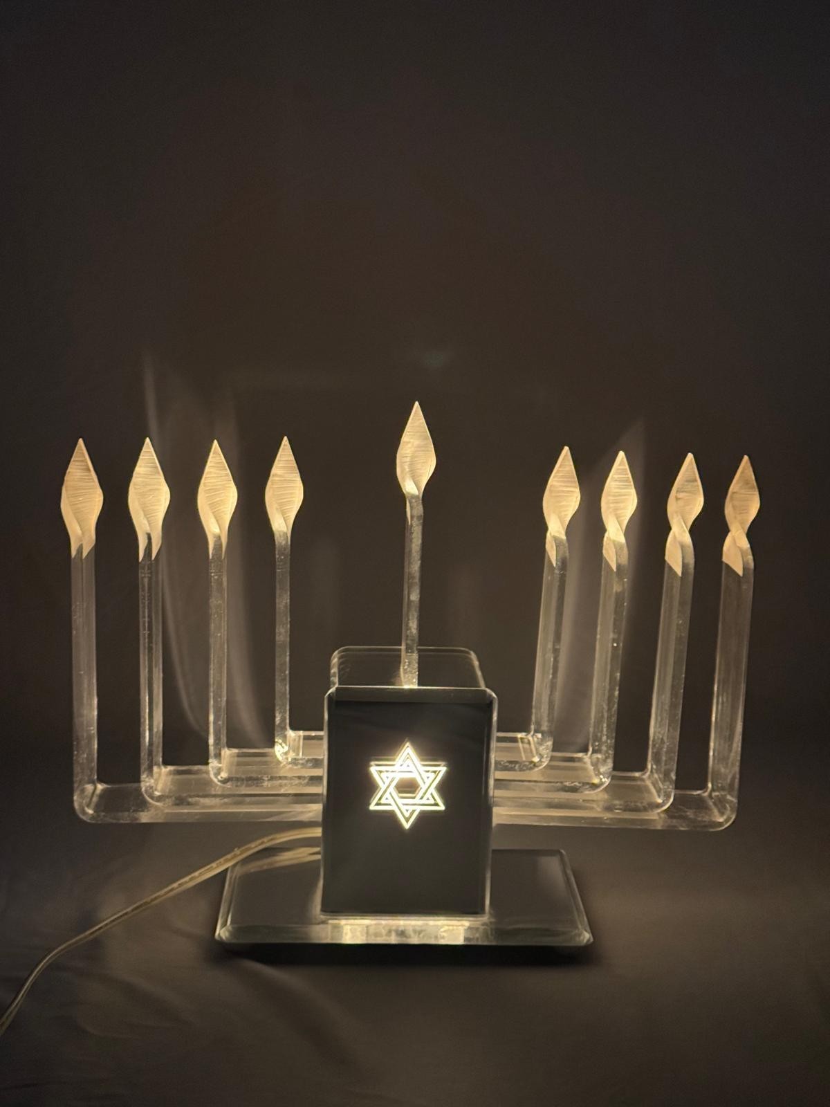 Vintage Ben Ari Arts Lucite Electric Menorah Chrome Star of David Mid Century NY