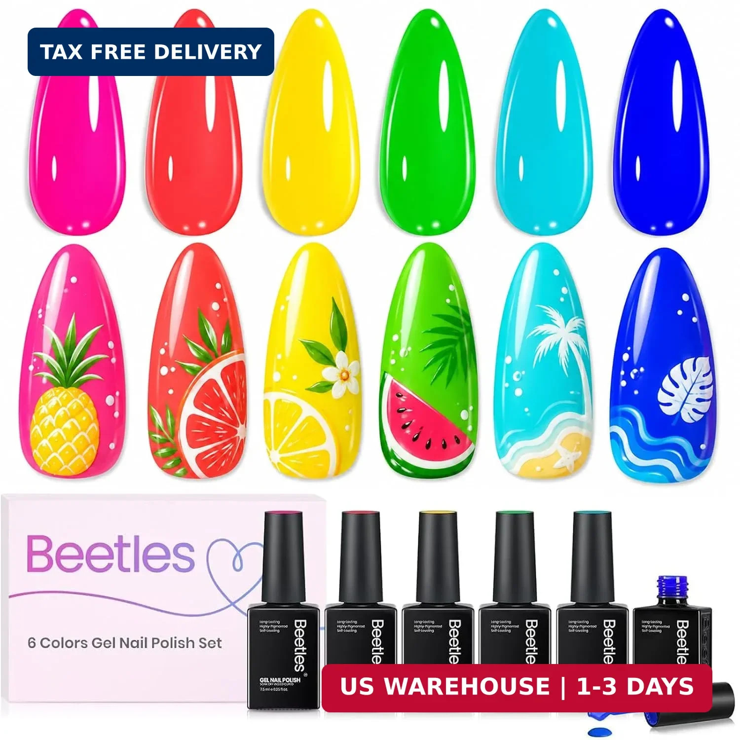 Beetles Neon Gel Nail Polish - Dreamy Summer Nails Art, 6 Colors Hot Pink Blue Y Beetles Neon Gel Nail Polish - Dreamy Summer Nails Art, 6 Colors Hot Pink Blue Y