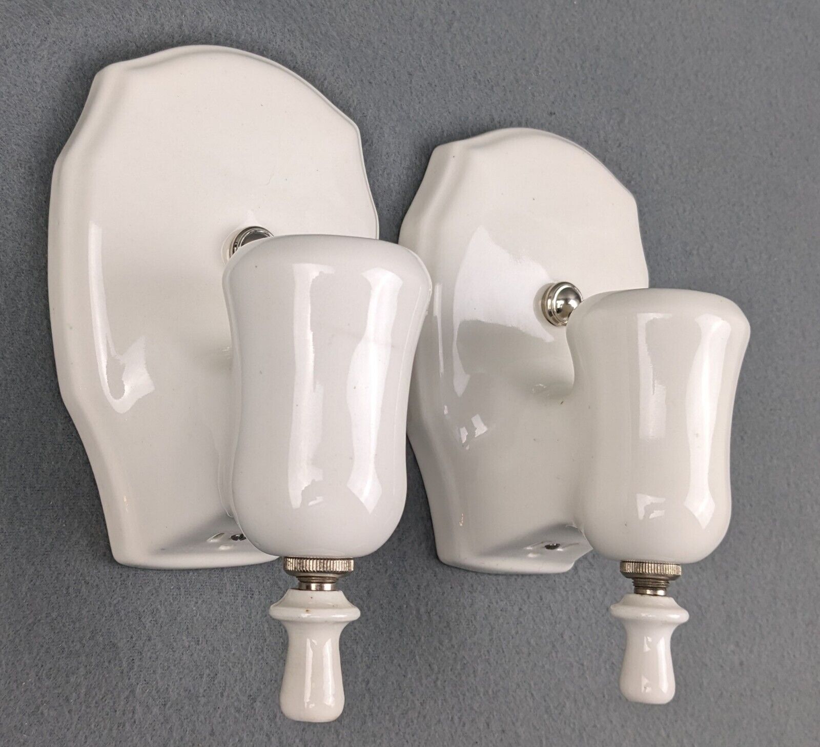 Pair Art Deco White Porcelain Sconces, ALABAX, Restored, Rewired
