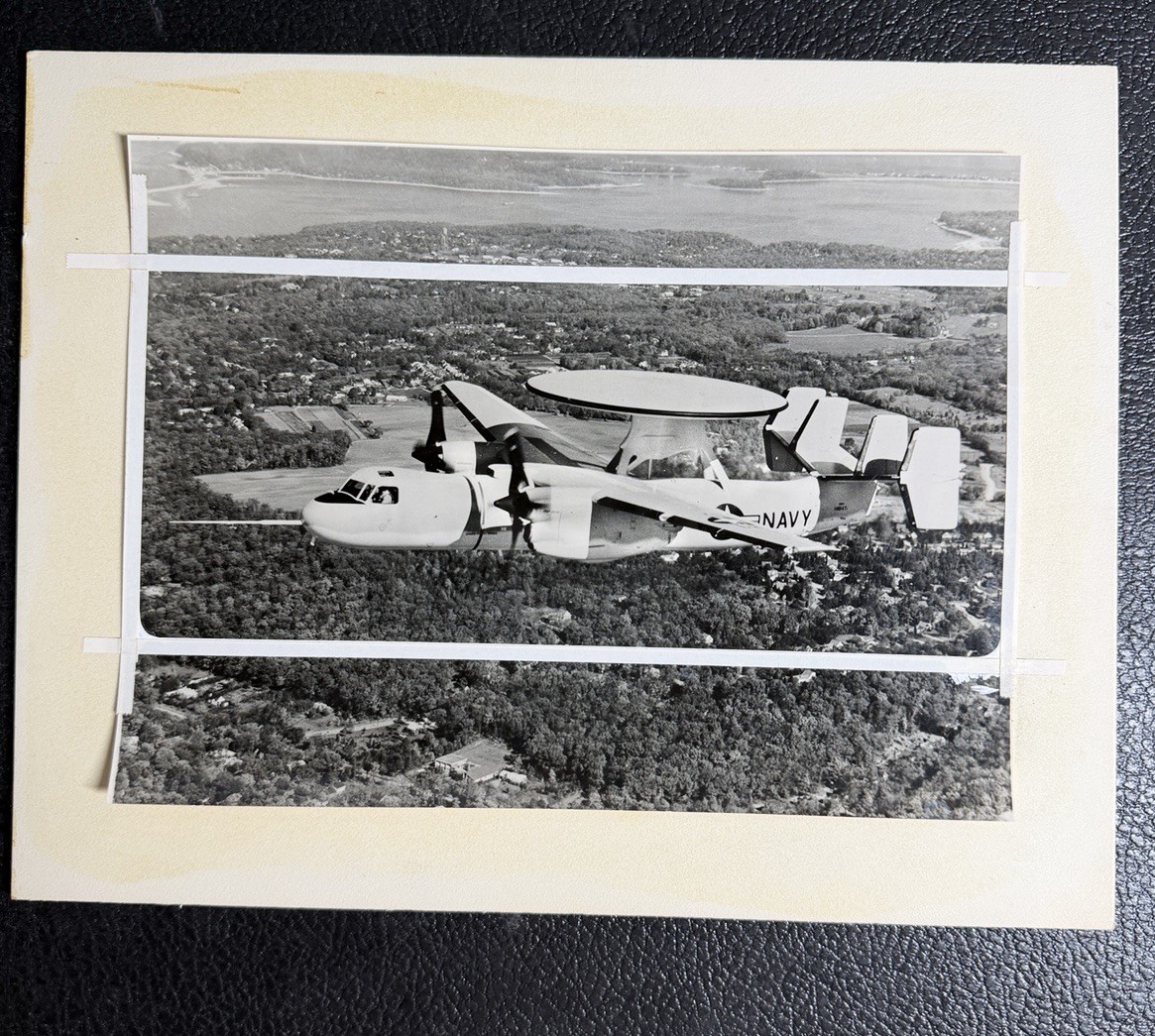 Vintage U.S. Navy E-2 Hawkeye Aircraft – Black & White Aviation Press Photograph