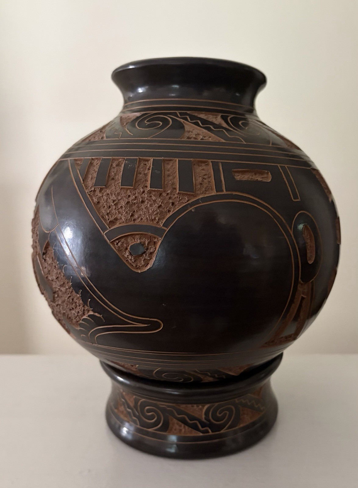 Mayan Olmec Quetzalcoatl Serpent Pottery Vase Nicaragua San Juan De Oriente Sign