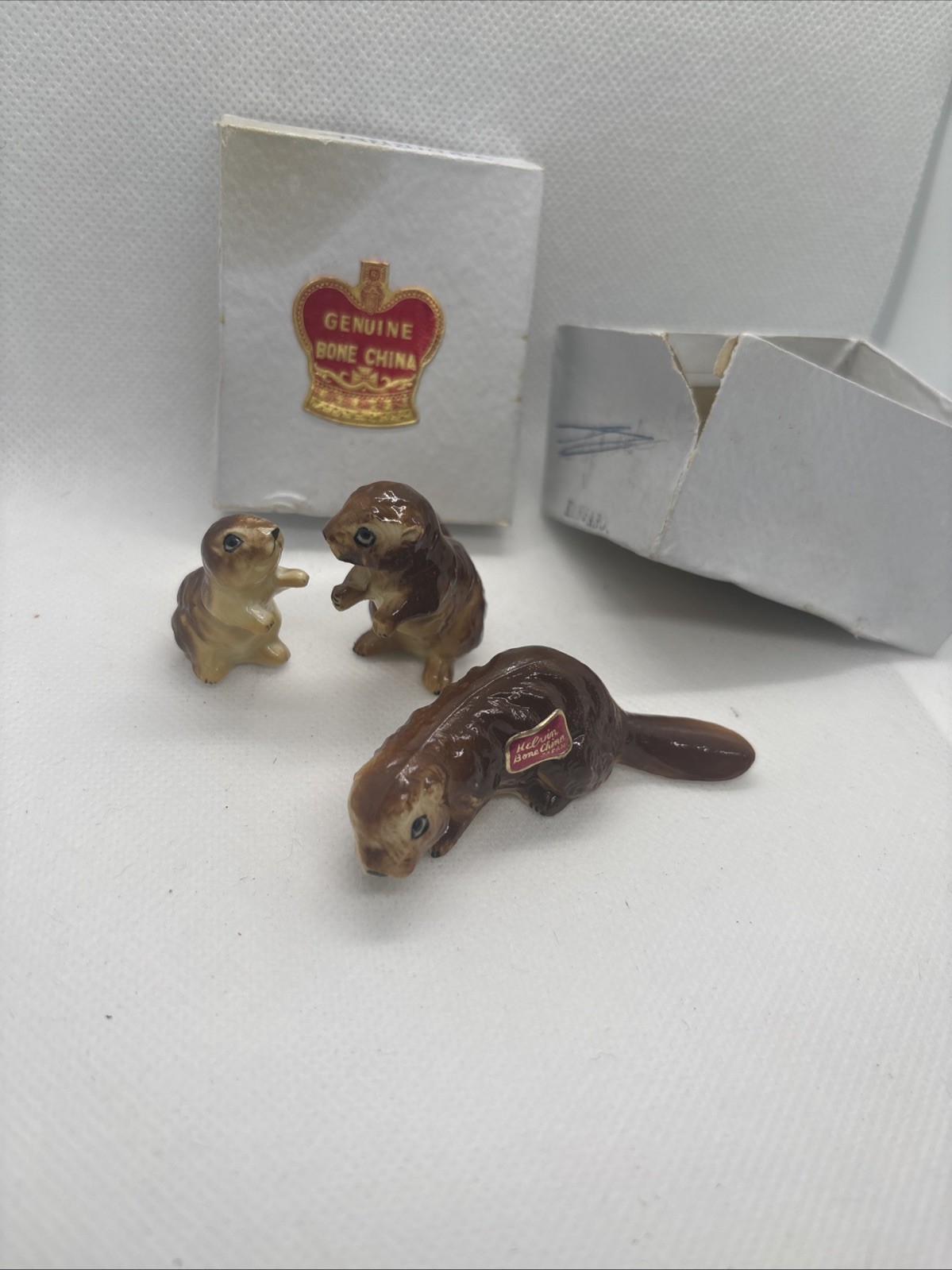 1970s Kelvin Family Of 3 Miniature Beavers Japan Bone China