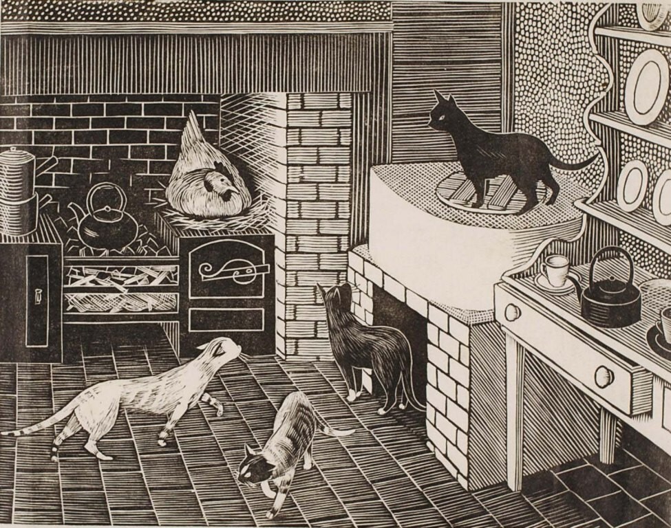 Kitchen Full of Cats Woodcut Tirzah Garwood 1932 British Modernism Art Print