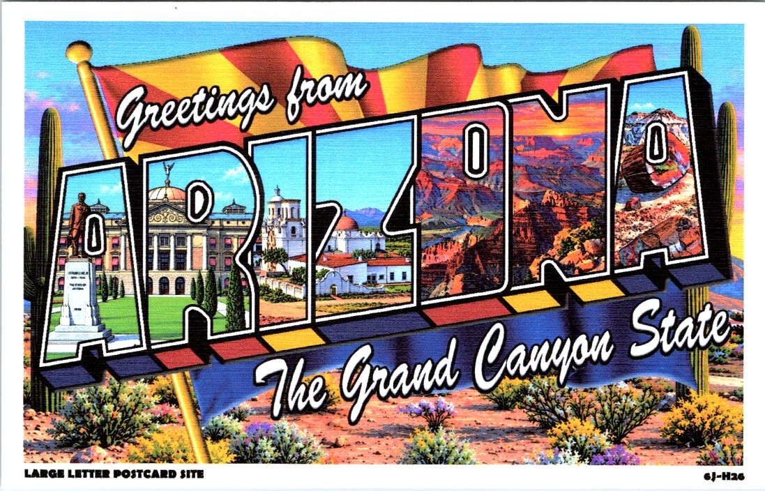 Greetings from the ARIZONA Large Letter Linen postcard 6J-H26 Greetings from the ARIZONA Large Letter Linen postcard 6J-H26