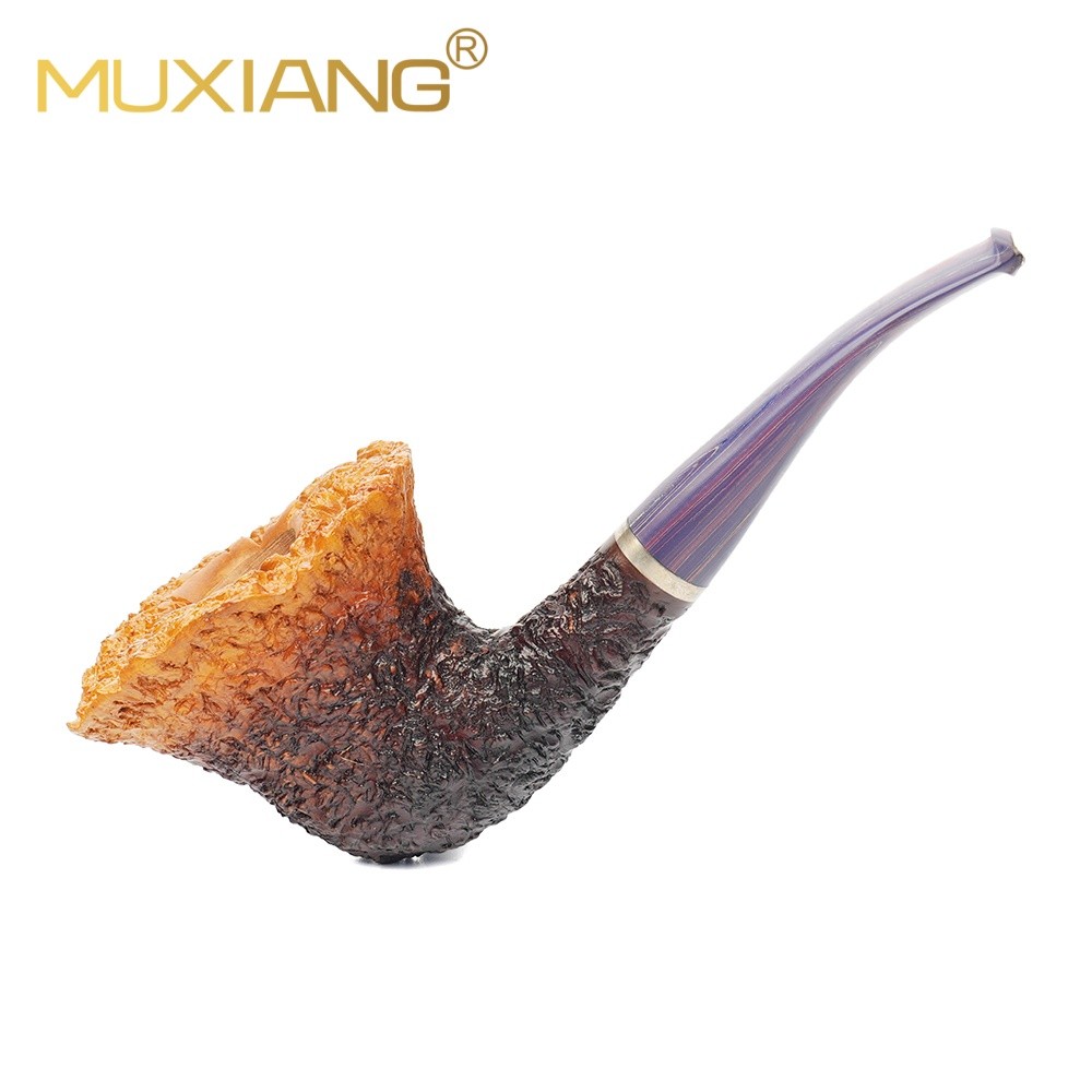 MUXIANG Handmade Sea Rock Briar Tobacco Pipe Rusticate Wood Fleur Pipe Vulcanite