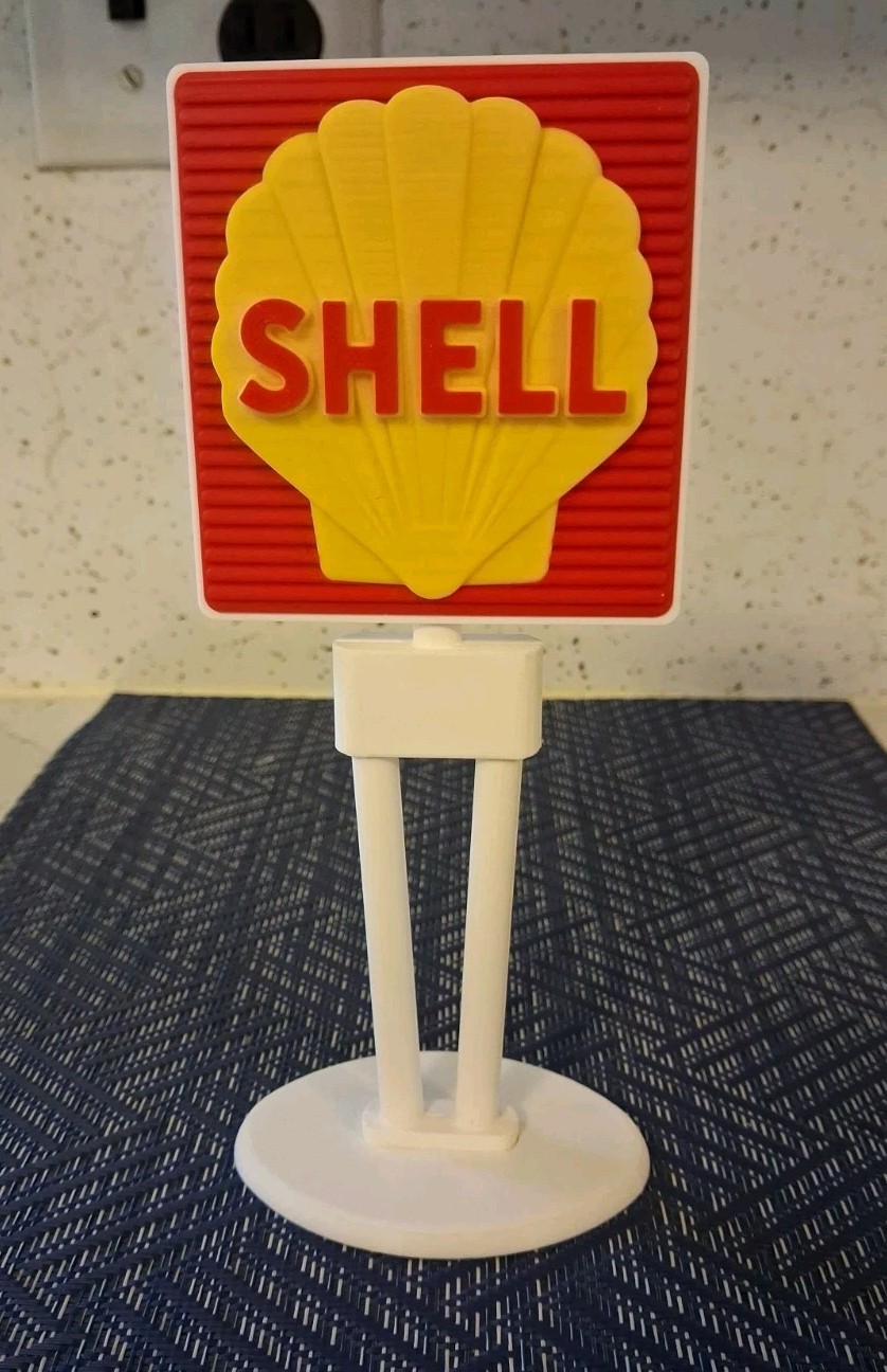 SHELL Gas Station Mini Sign Display Diorama- Mt Olive,IL Rt 66 Double-Sided 7