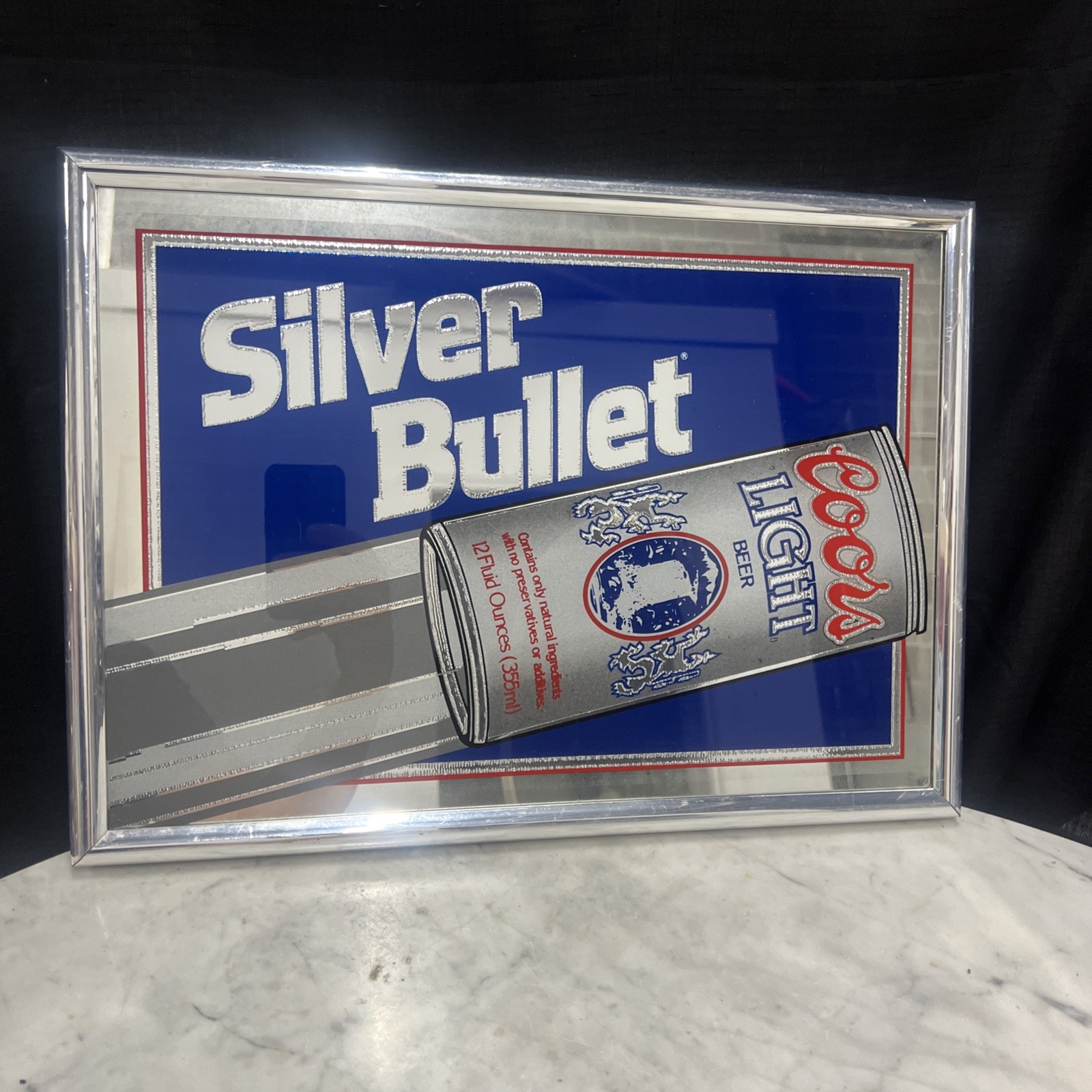 Vintage 1991 Coors Light Silver Bullet Advertising Framed Mirror