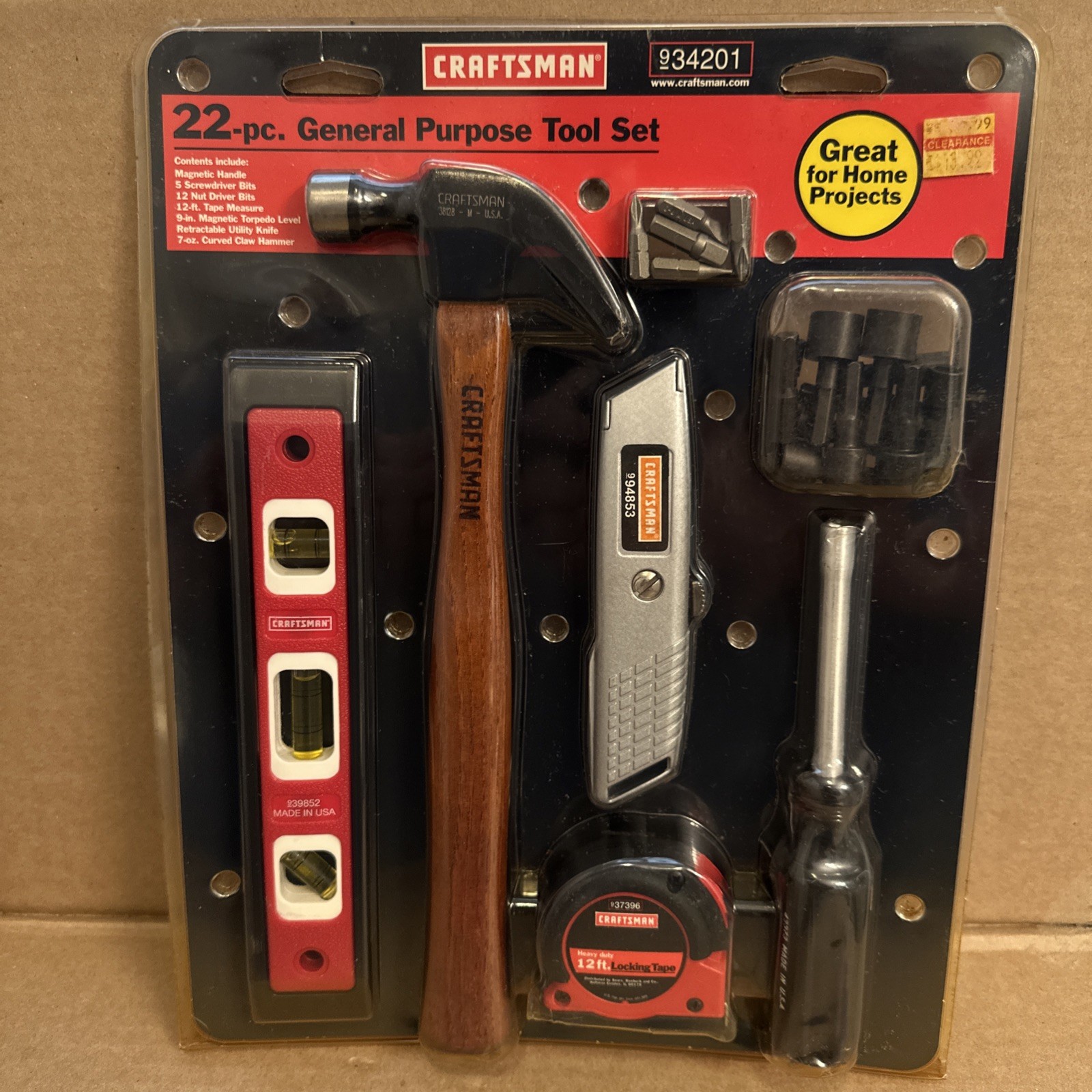 Sears Craftsman USA NOS 22pc Homeowners Tool Set Lot Hammer Level 34201 Tape Msr