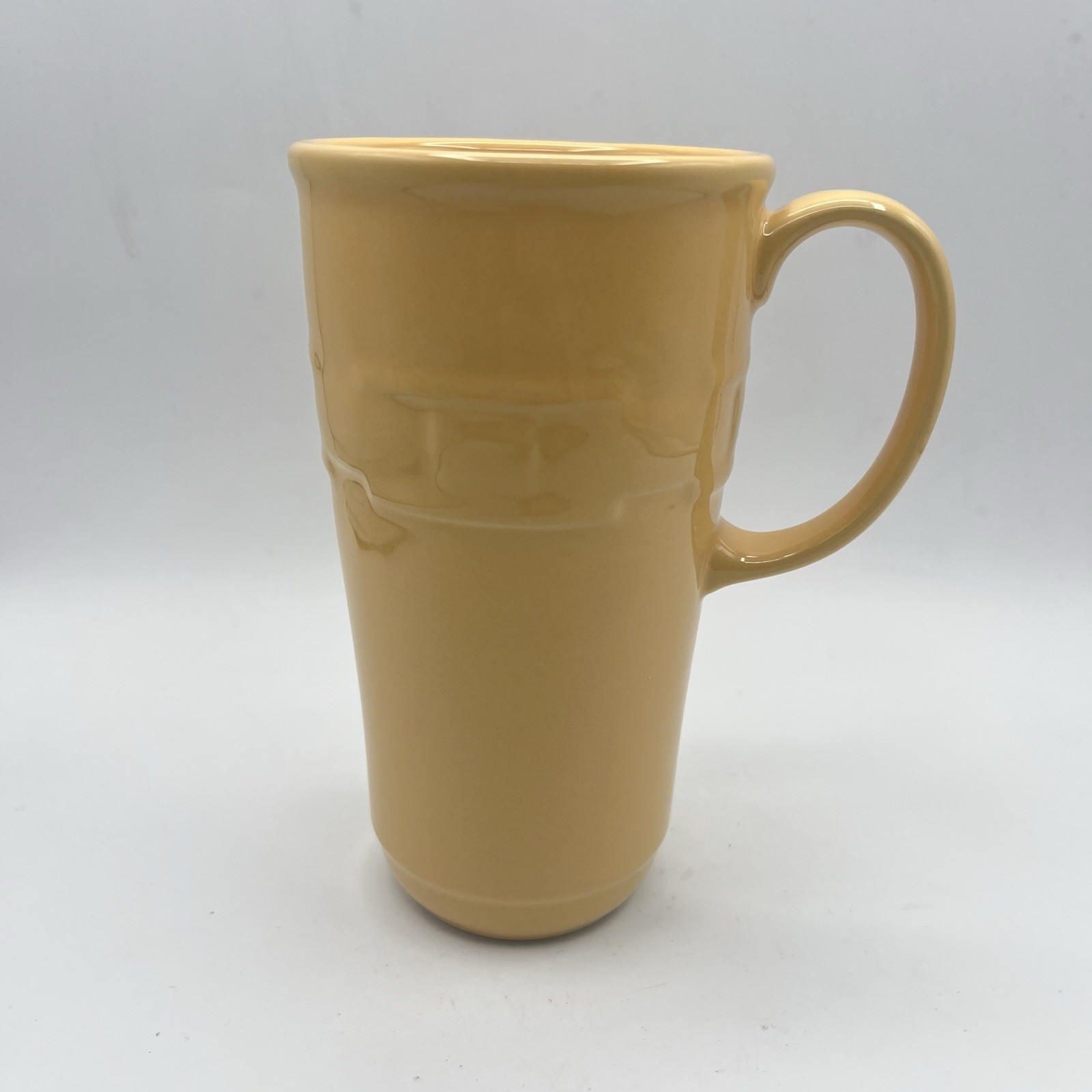 Longaberger Pottery Woven Traditions ceramic tall Travel Mug Butternut yellow Longaberger Pottery Woven Traditions ceramic tall Travel Mug Butternut yellow