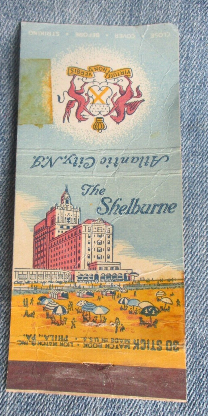 The Shelburne Hotel Atlantic City NJ Vintage DAMAGED Matchbook Cover LC9