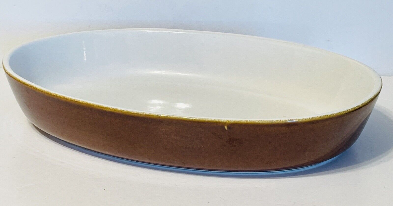 Vintage 13” Oval Brown Glazed 2” Stoneware Casserole Au Gratin Baker Dish P27