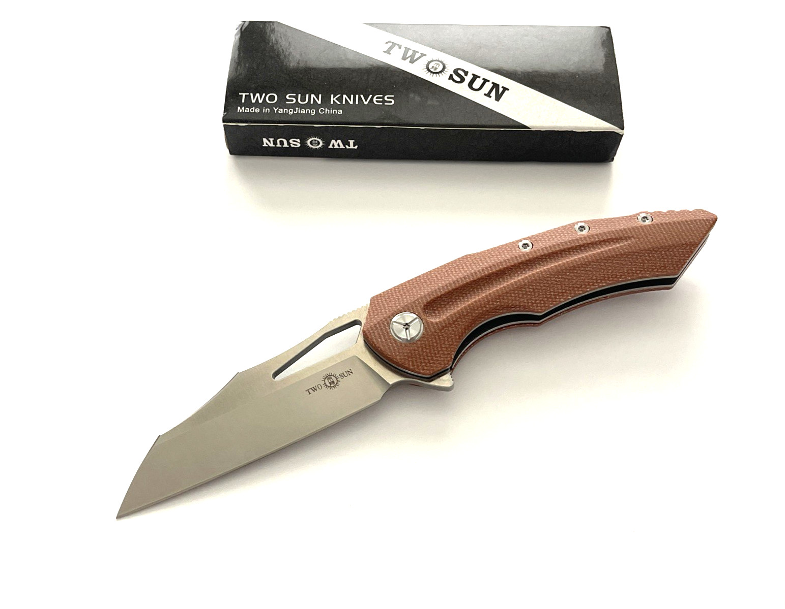 TwoSun TS132 Y-Start Folding Knife D2 Blade Brown Linen Micarta Handle TwoSun TS132 Y-Start Folding Knife D2 Blade Brown Linen Micarta Handle