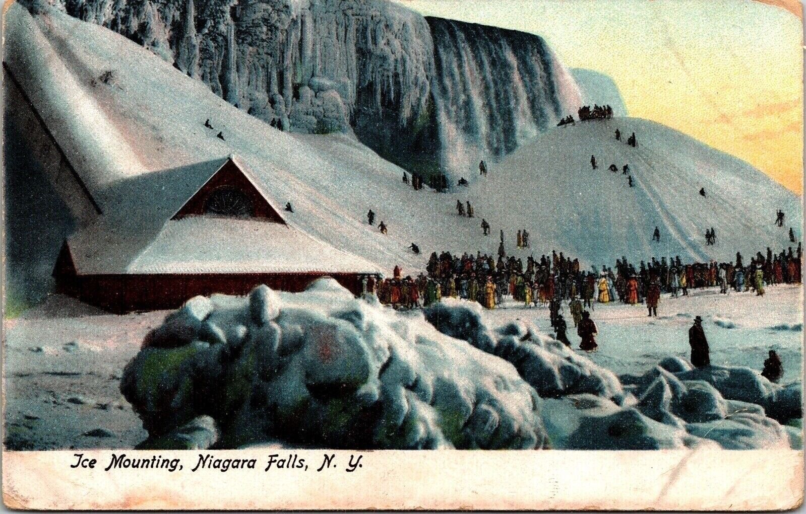 Ice Mounting Niagara Falls New York Scenic Winter Landscape UDB WOB Postcard