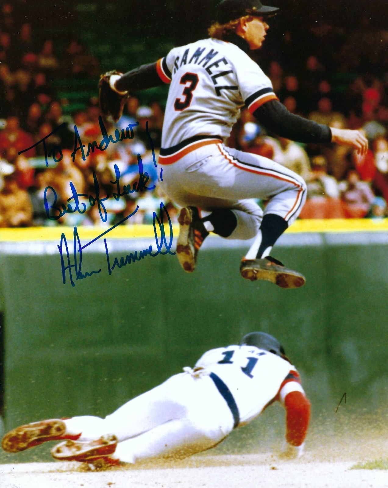 Detroit Tigers legend Alan Trammell Signed Autographed 8x10 Photo To Andrew