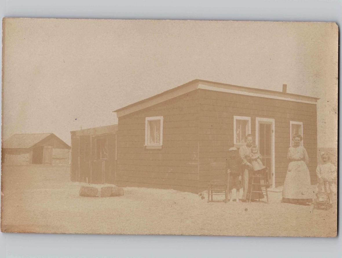 c1910 Family Posing Outside Homestead Cabin & Shed RPPC Real Photo Postcard c1910 Family Posing Outside Homestead Cabin & Shed RPPC Real Photo Postcard