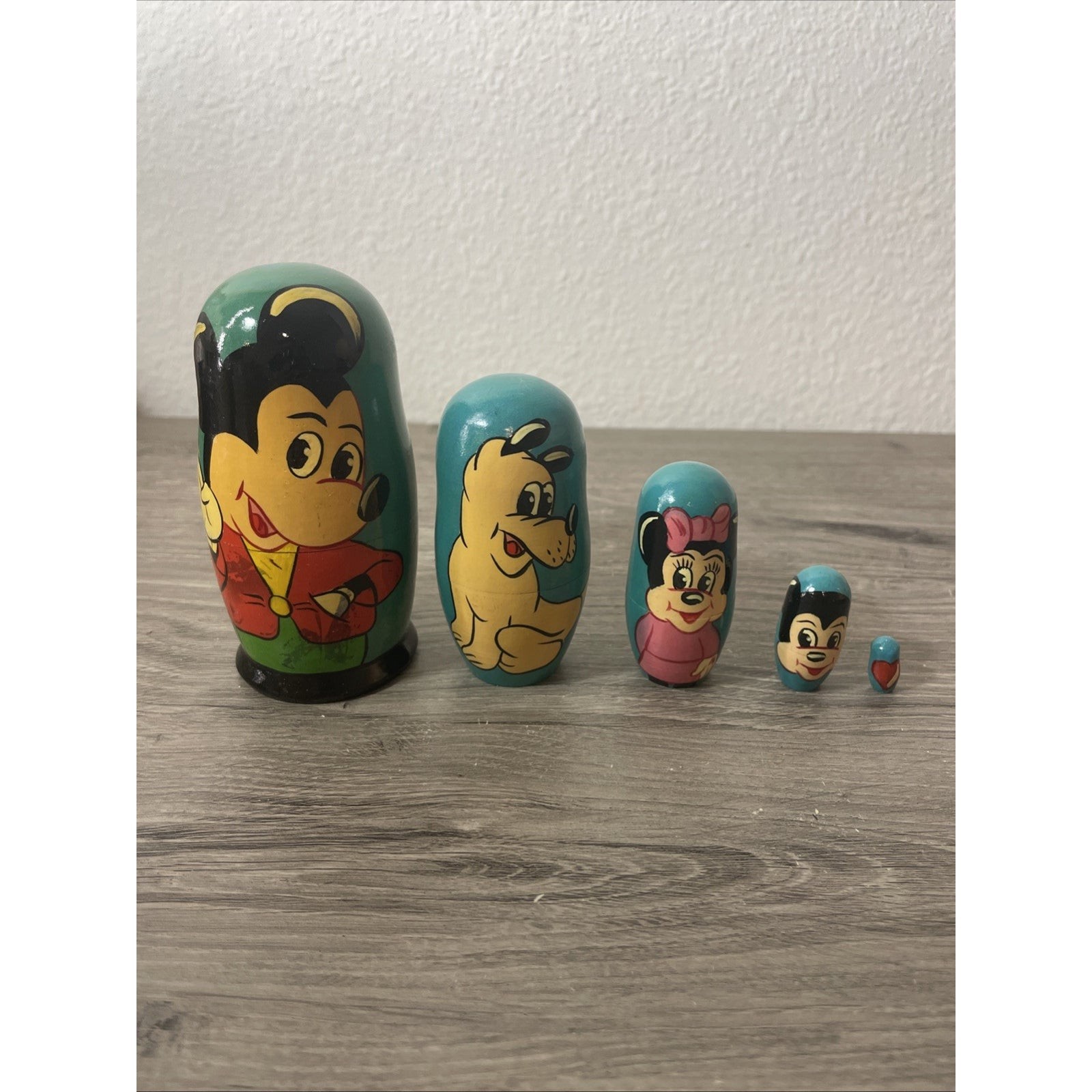 Vintage Disney Mickey Mouse Hand-Painted Nesting Wooden Russian Dolls Set of 5 Vintage Disney Mickey Mouse Hand-Painted Nesting Wooden Russian Dolls Set of 5