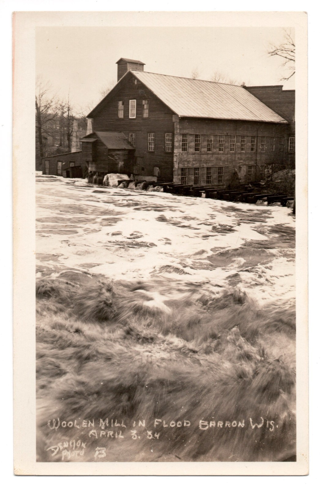 Vintage Barron Wisconsin Woolen Mill Flood RPPC Postcard 1934 Denison Photo Vintage Barron Wisconsin Woolen Mill Flood RPPC Postcard 1934 Denison Photo