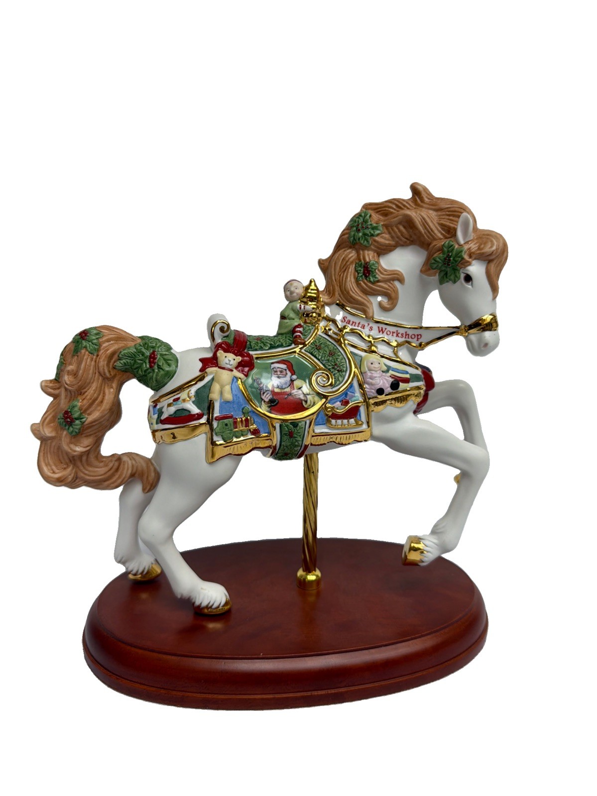 Lenox Carousel Horse 2011 Christmas Santa\'s Workshop Figurine Porcelain Wood